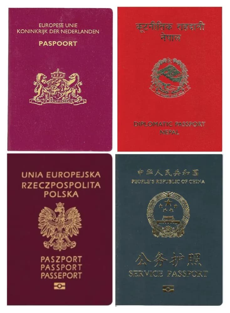 Four international passports shown from above.